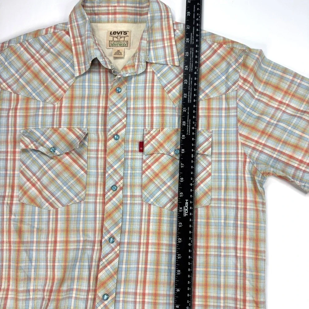 Vintage 80s Levis Longhorn Western Shirt Mens Size M‎ Plaid Short Sleeve
